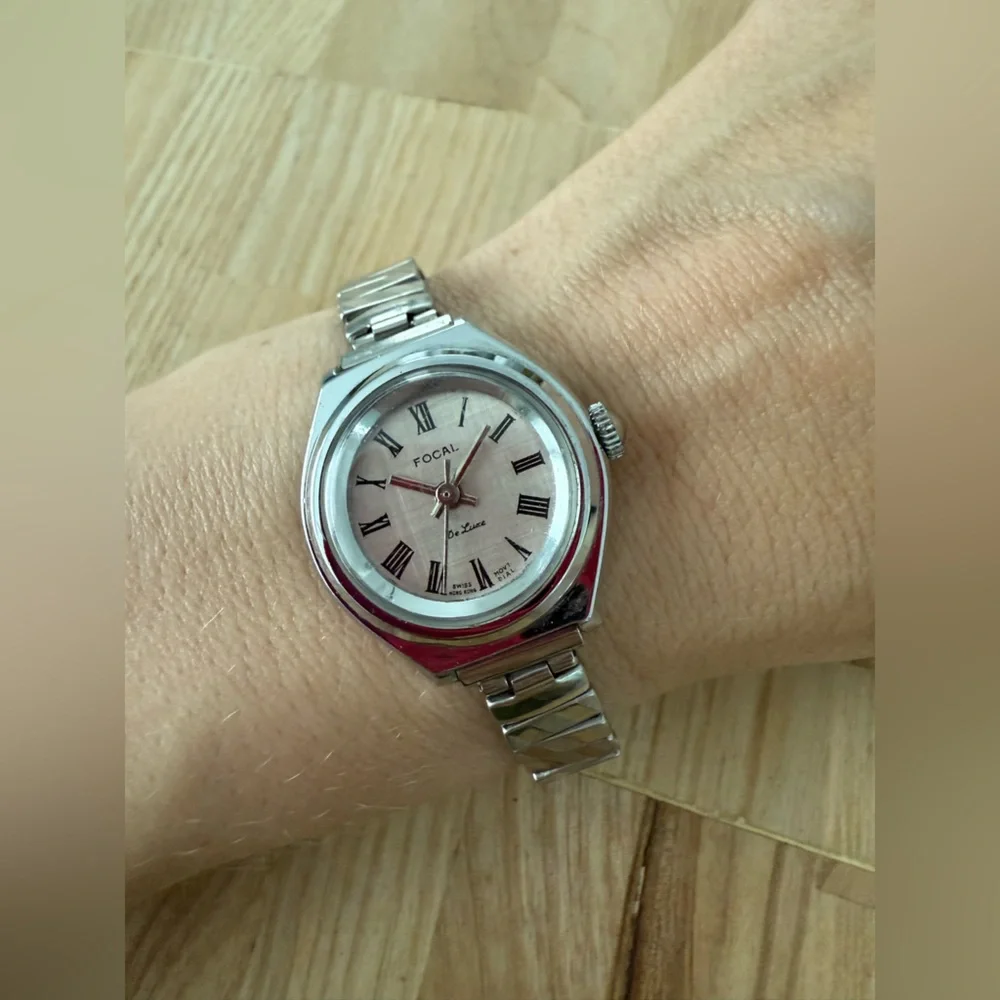 Vintage Focal De Luxe ladies silver tone mechanical  dress watch